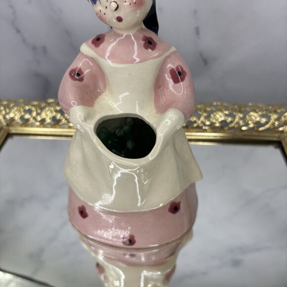 Vtg 40s 50s Peasant Pottery Art Sally girl Figurine Planter 7" Kitschy Cottage - Picture 5 of 13